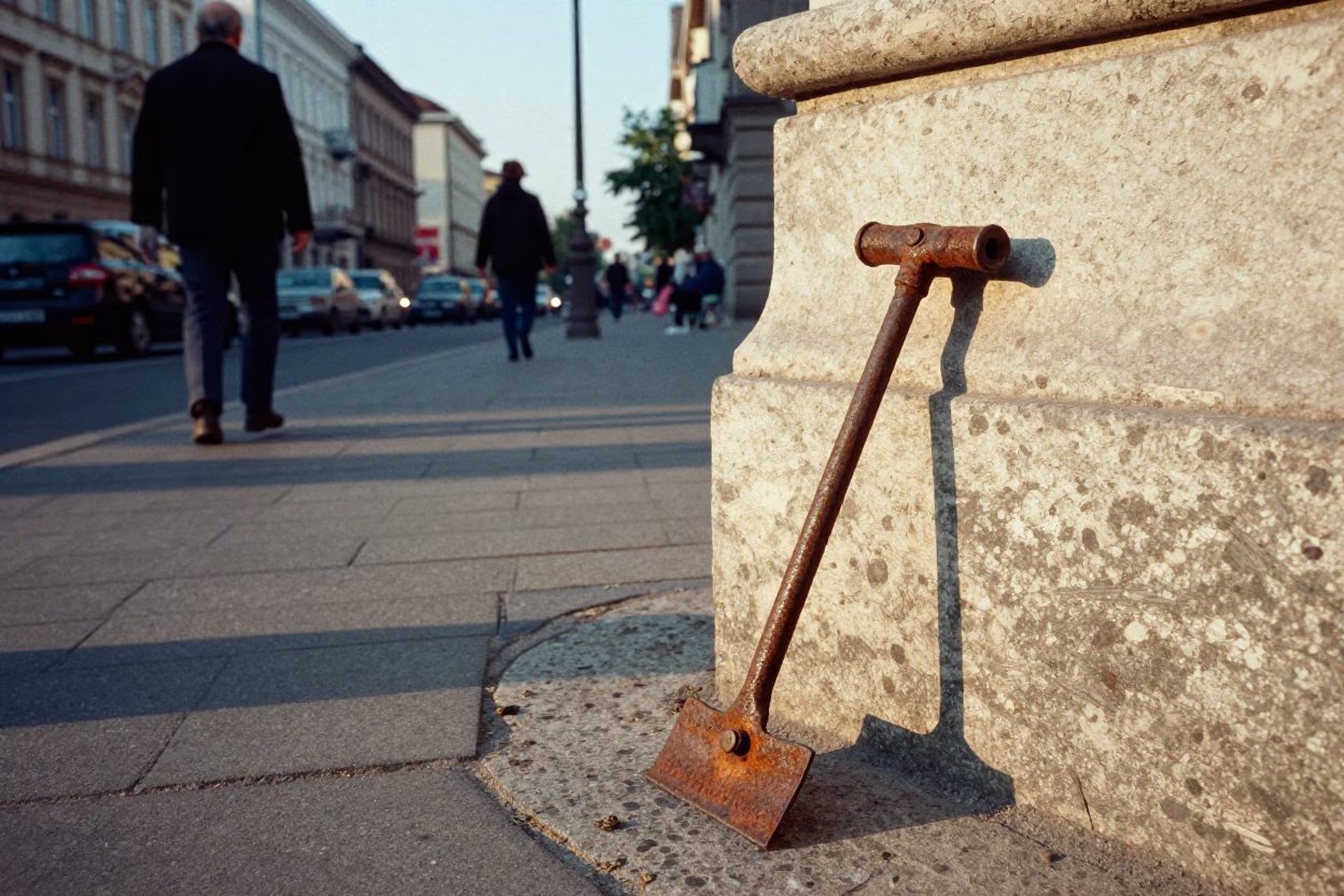 Late Morning Street Scene in Budapest Hungary with Rusty Handle and Crate in in Budapest, Hungary
