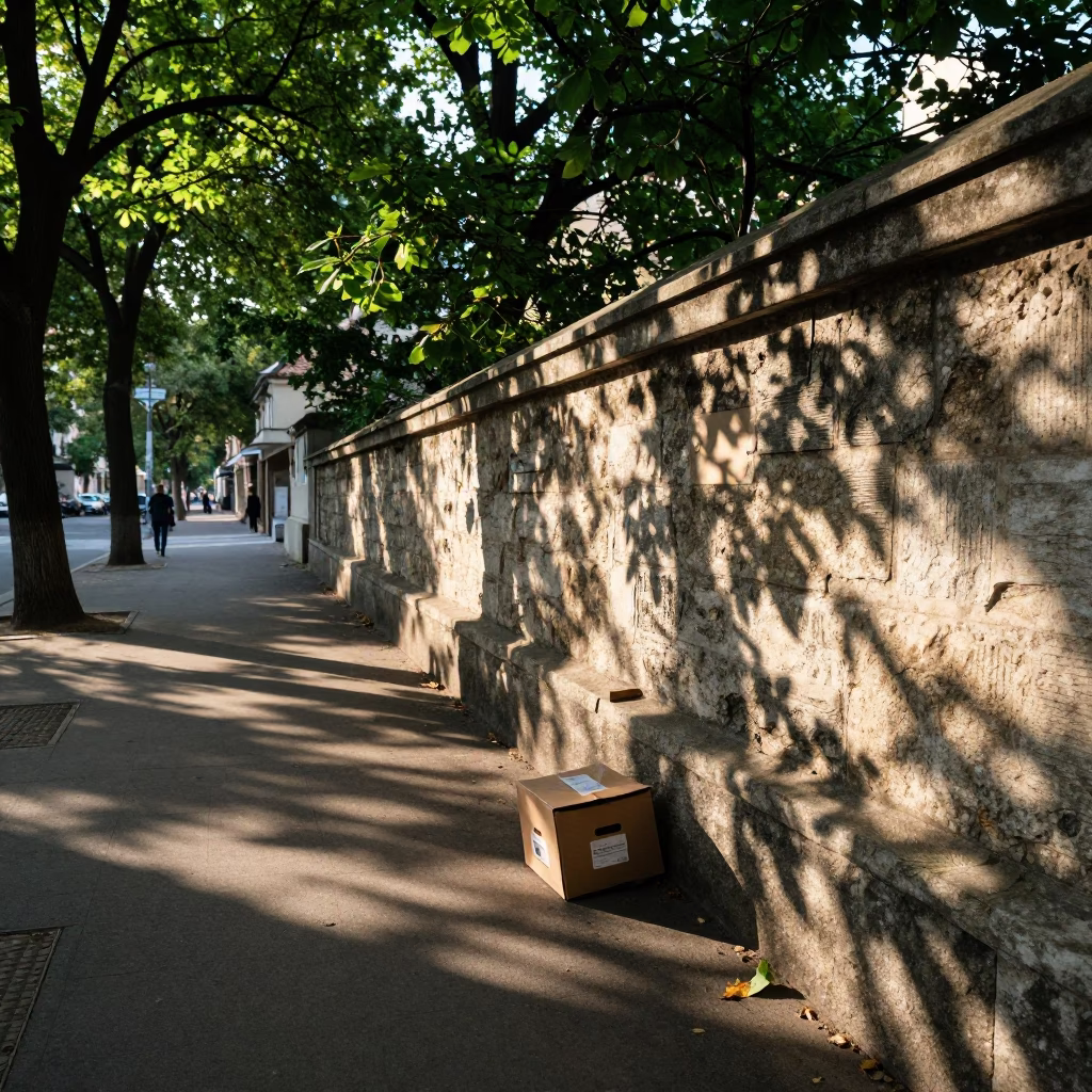 Late Morning Street Scene in Budapest Hungary with Shoebox and Leaf Shadows in in Budapest, Hungary