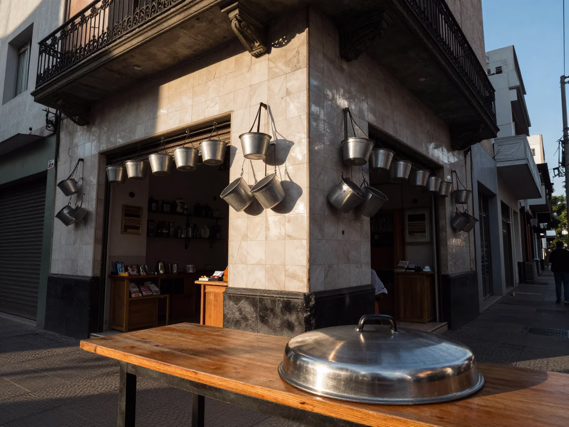 Late Morning Street Scene in Buenos Aires with Brushed Steel and Condensation in in Buenos Aires, Argentina