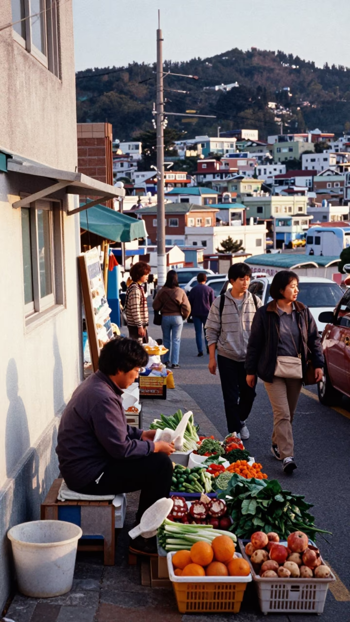 Late Morning Street Scene in Busan South Korea with Local Life and Architecture in in Busan, South Korea