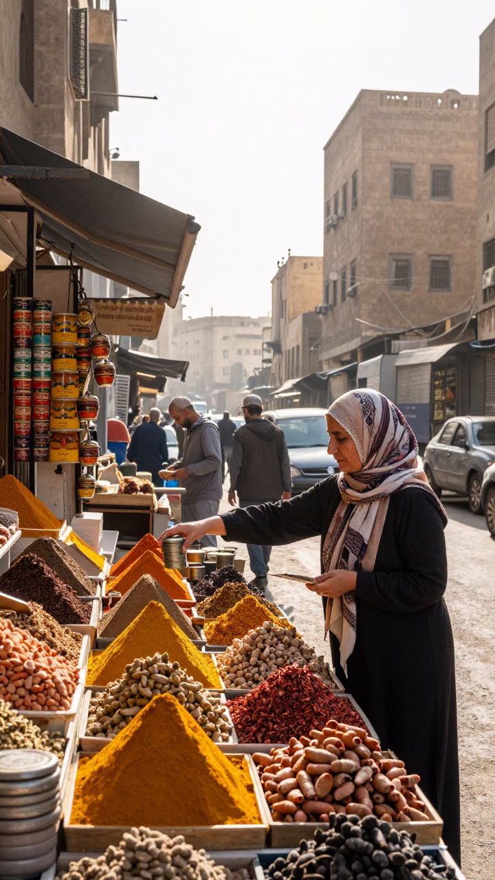 Late Morning Street Scene in Cairo Egypt with Spices and Daily Life in in Cairo, Egypt
