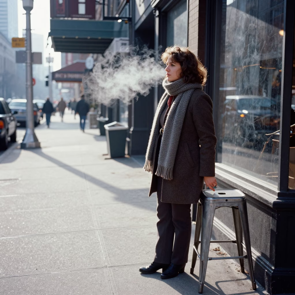 Late Morning Street Scene in Chicago Illinois with Scarf and Stool in in Chicago, Illinois, United States