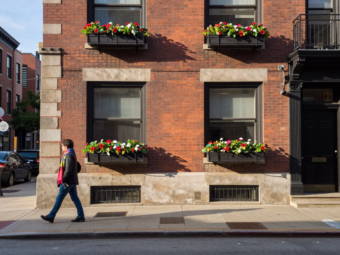 Late Morning Street Scene in Chicago Illinois with Window Box and Scarf Detail in in Chicago, Illinois, United States