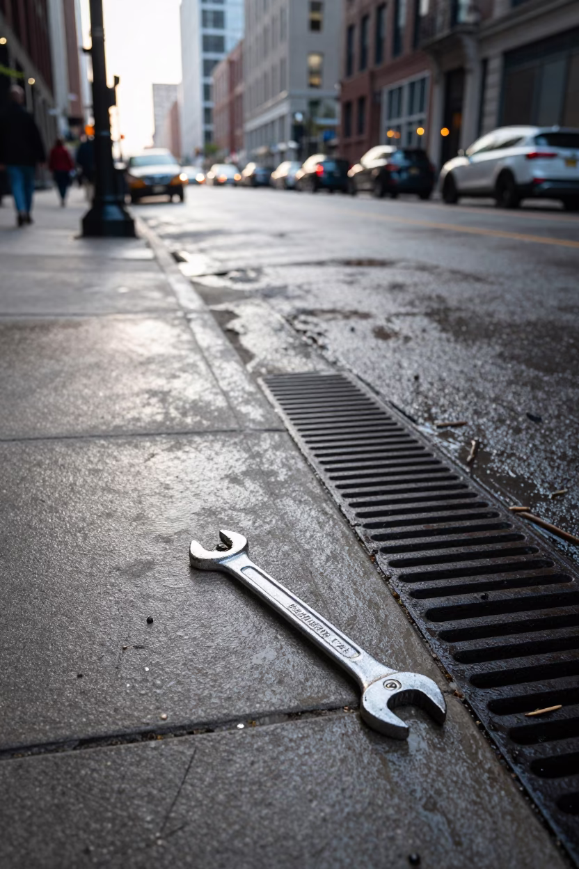 Late Morning Street Scene in Chicago Illinois with Wrench and Condensation in in Chicago, Illinois, United States