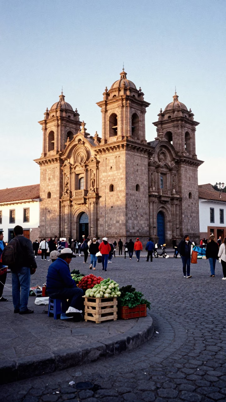 Late Morning Street Scene in Cusco Peru With Local Market Activity and Traditional Architecture in in Cusco, Peru