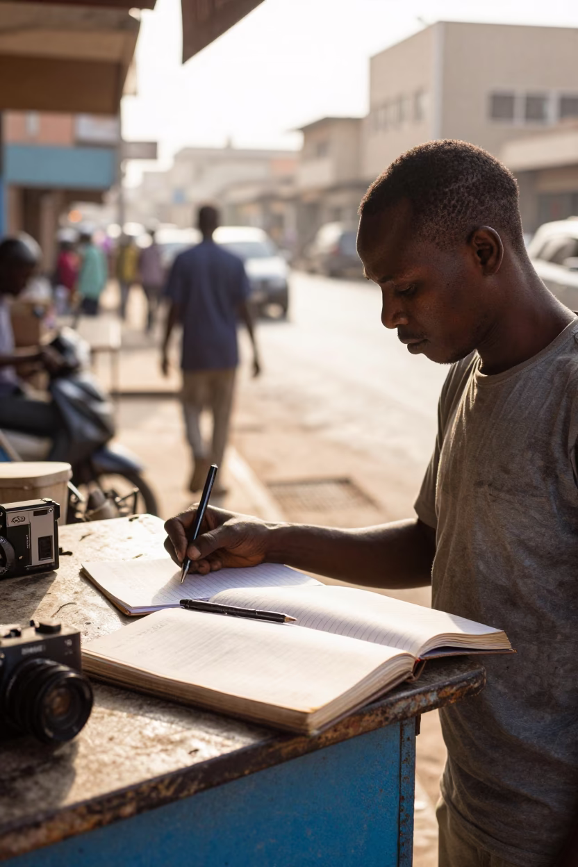 Late Morning Street Scene in Dakar Senegal with Notebook and Mechanical Pencil in in Dakar, Senegal