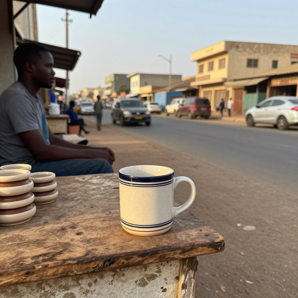 Late Morning Street Scene in Dakar Senegal with Vintage Mug and Succulents in in Dakar, Senegal