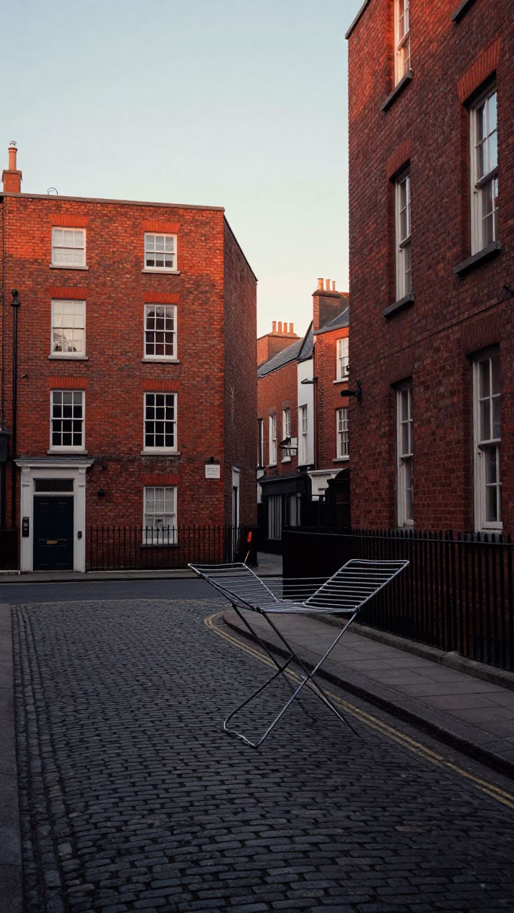 Late Morning Street Scene in Dublin Ireland with Drying Rack and Ceramic in in Dublin, Ireland