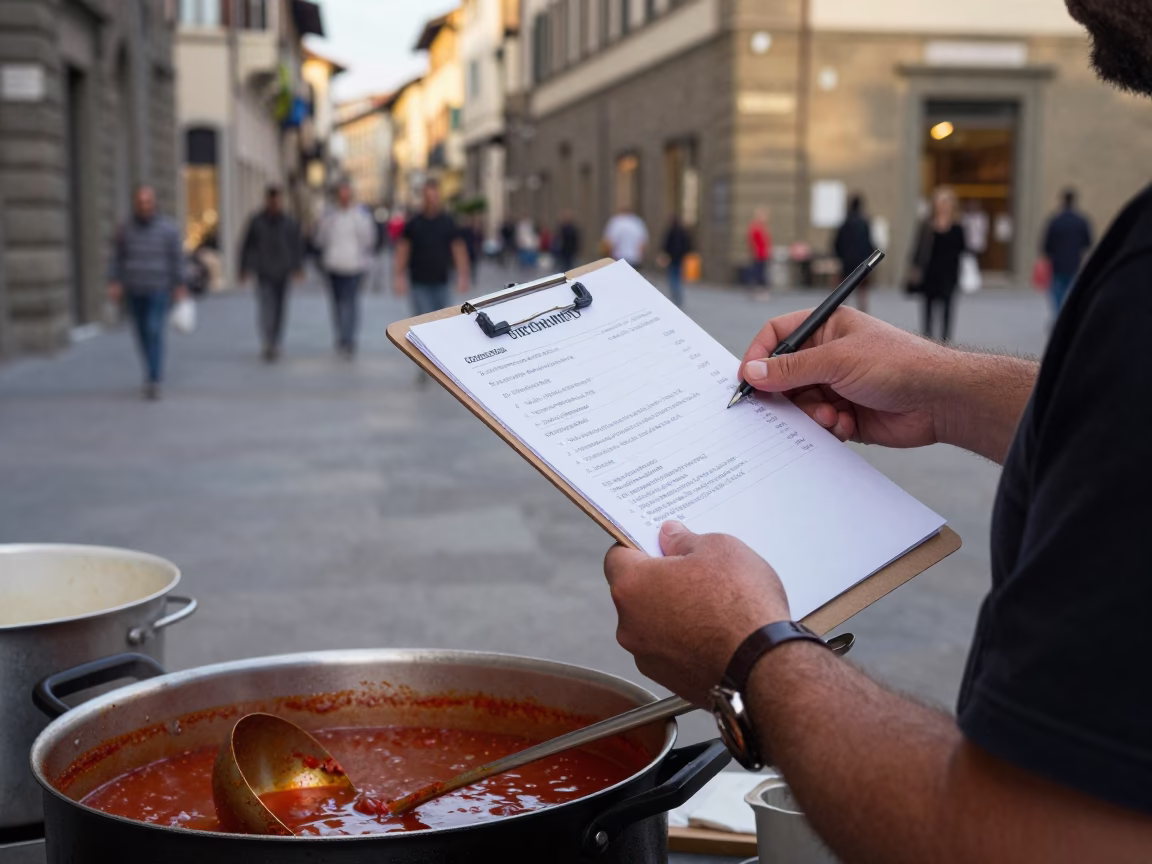 Late Morning Street Scene in Florence Italy with Clipboard and Ladle in in Florence, Italy
