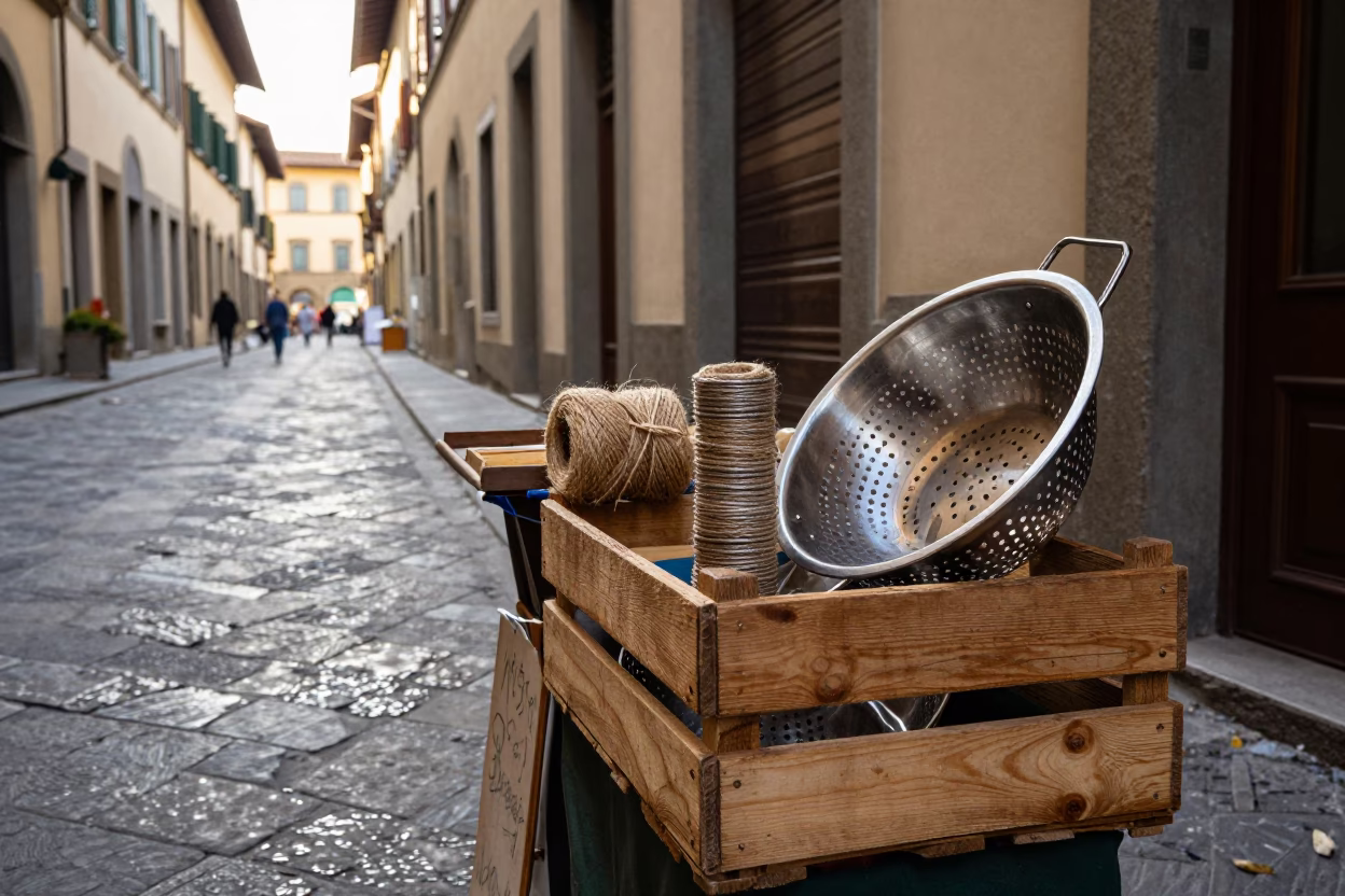 Late Morning Street Scene in Florence Italy with Colander and Twine in in Florence, Italy