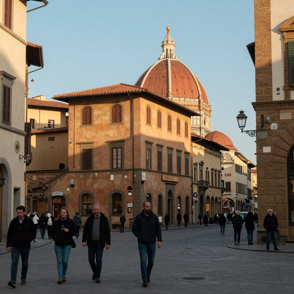 Late Morning Street Scene in Florence Italy with Tourists and Local Details in in Florence, Italy