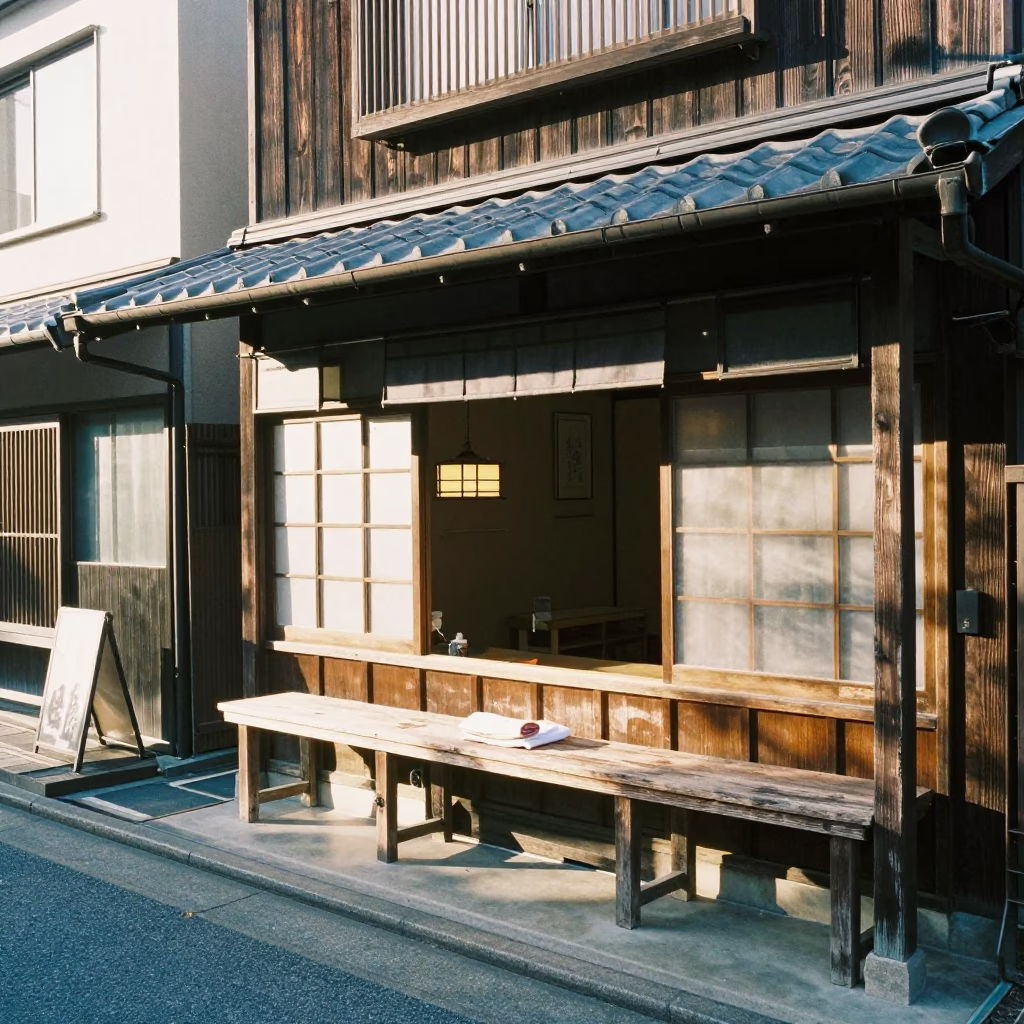 Late Morning Street Scene in Fukuoka Japan with Traditional Details in in Fukuoka, Japan