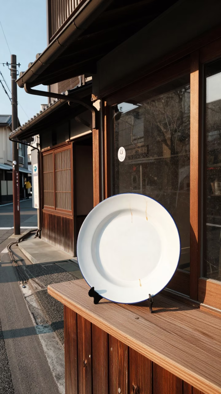 Late Morning Street Scene in Fukuoka Japan with Vintage Shop Display in in Fukuoka, Japan