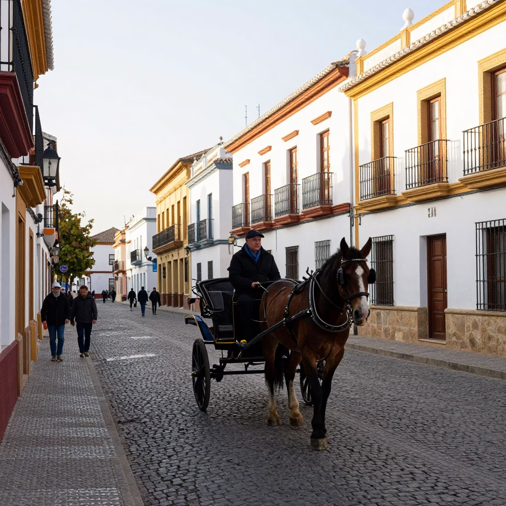Late Morning Street Scene in Granada Spain with Cobblestones and Local Life in in Granada, Spain