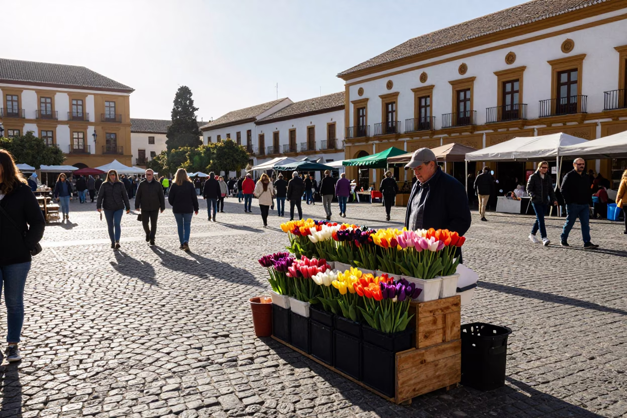 Late Morning Street Scene in Granada Spain with Local Vendor and Vintage 1990s Aesthetic in in Granada, Spain