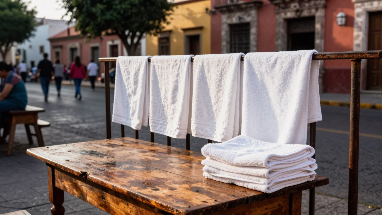 Late Morning Street Scene in Guadalajara Mexico with Drying Towels and Water Rings in in Guadalajara, Mexico