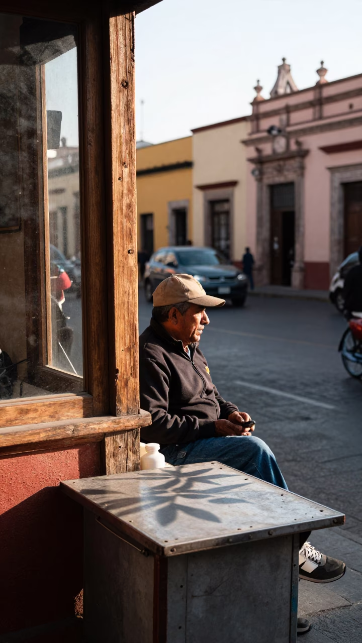 Late Morning Street Scene in Guadalajara Mexico with Local Vendor and Window Light in in Guadalajara, Mexico