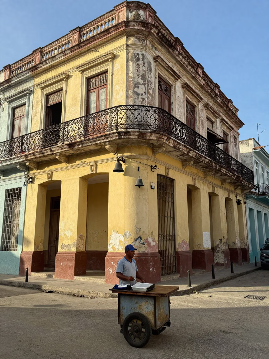 Late Morning Street Scene in Havana Cuba with Vintage Bell and Skillet in in Havana, Cuba