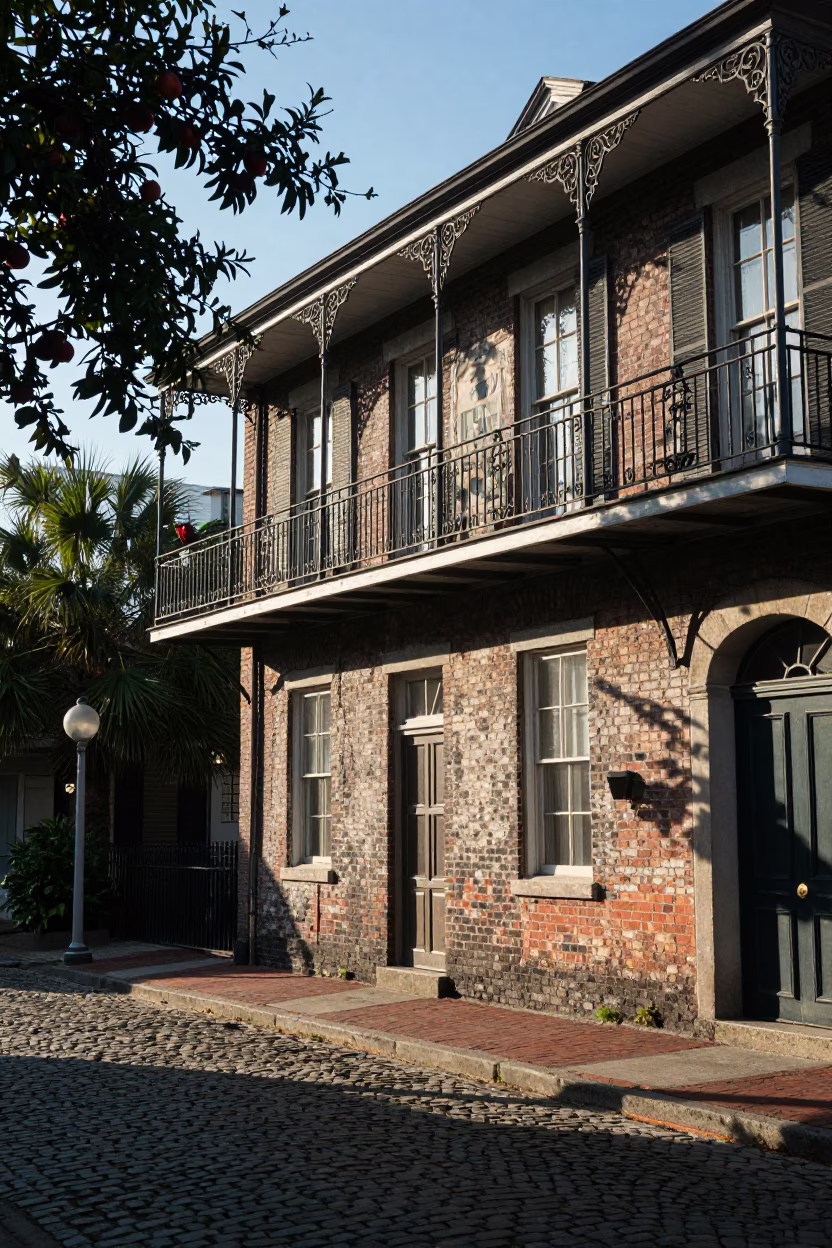 Late Morning Street Scene in Historic Charleston South Carolina with Nectarines and Linen Napkin in in Charleston, South Carolina, United States