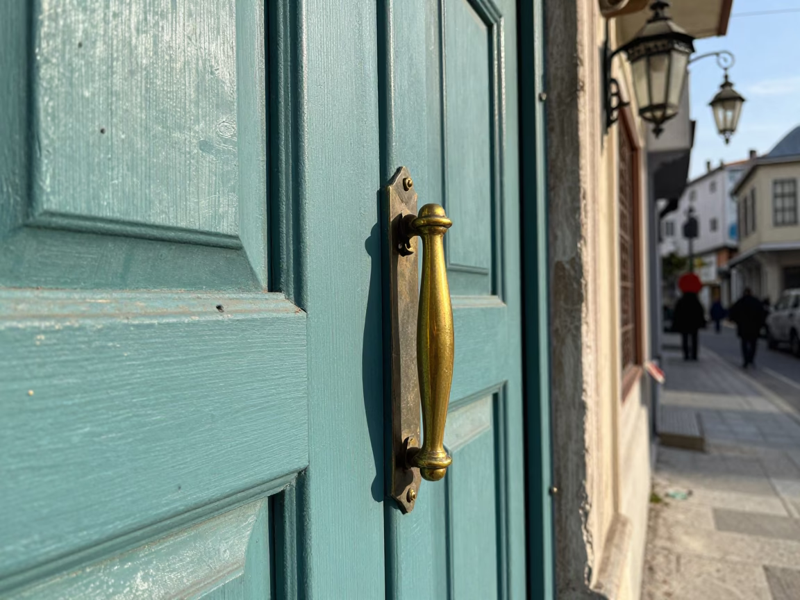 Late Morning Street Scene in Istanbul Turkey with Lantern and Door Handle Details in in Istanbul, Turkey