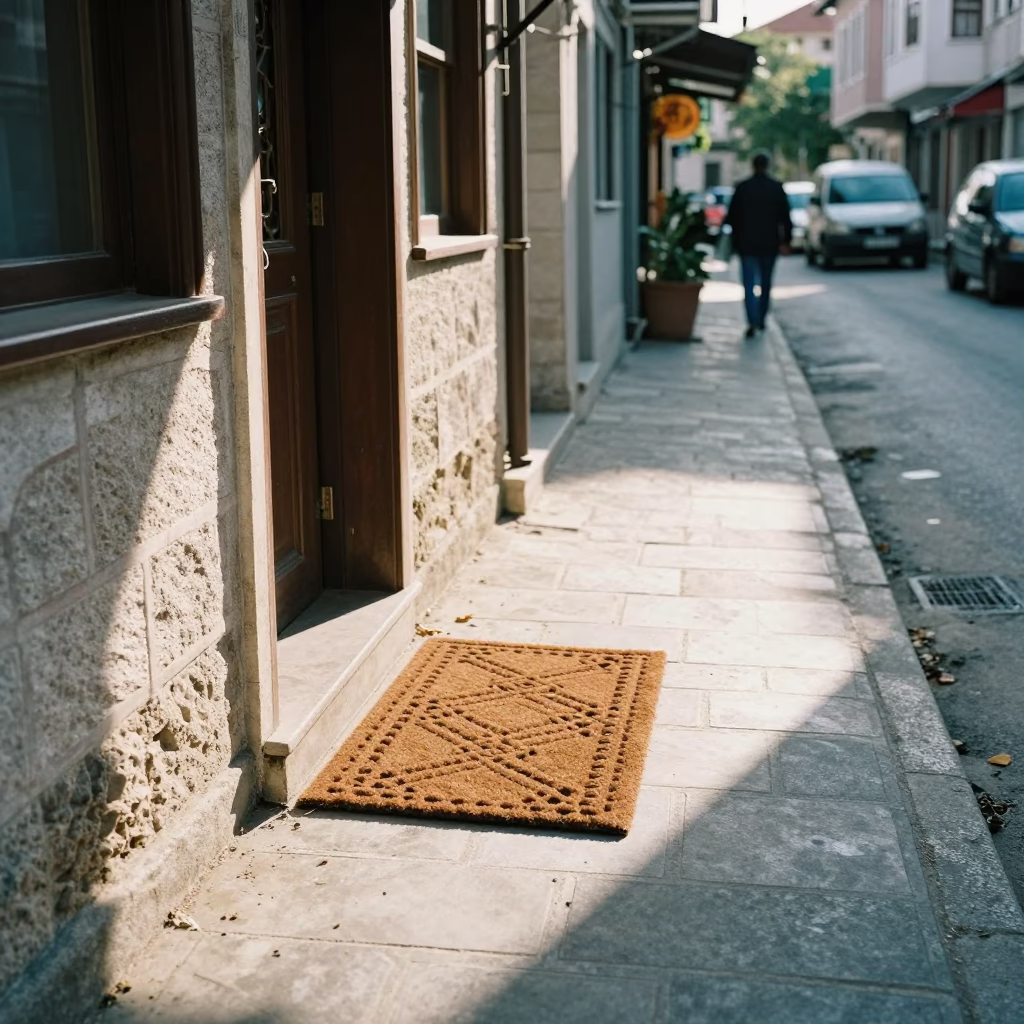 Late Morning Street Scene in Izmir Turkey with Doormat and Urban Life in in Izmir, Turkey