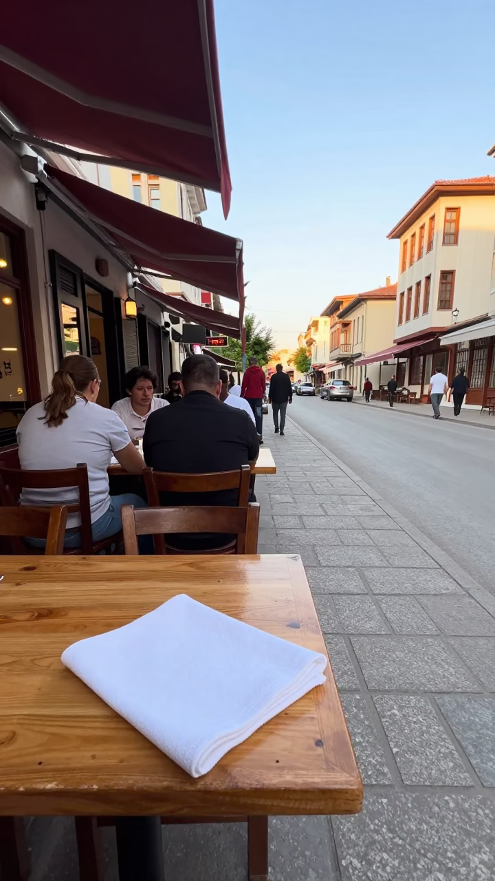 Late Morning Street Scene in Izmir Turkey with Local Cafe Details and Urban Life in in Izmir, Turkey