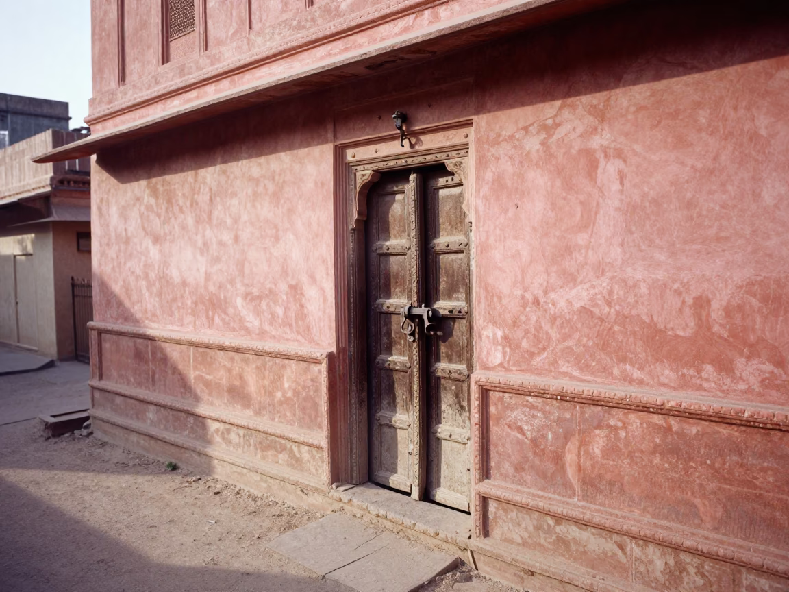 Late Morning Street Scene in Jaipur India with Vintage Door Latch and Thermometer in in Jaipur, India