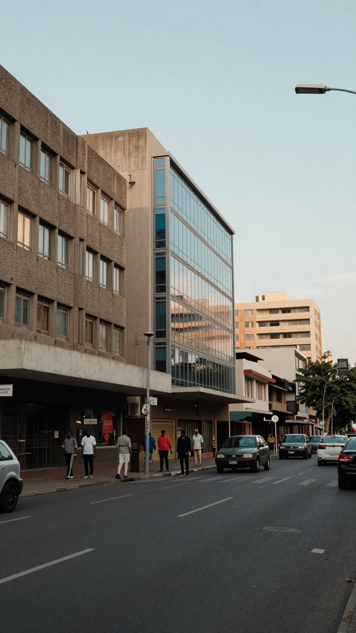 Late Morning Street Scene in Johannesburg South Africa with Vintage 1970s Color Palette in in Johannesburg, South Africa
