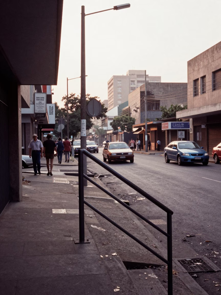 Late Morning Street Scene in Johannesburg with Stair Rail and Local Architecture in in Johannesburg, South Africa
