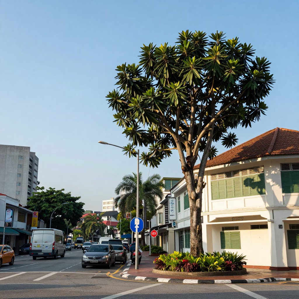 Late Morning Street Scene in Kuala Lumpur Malaysia with Euphorbia Candelabra Tree in in Kuala Lumpur, Malaysia