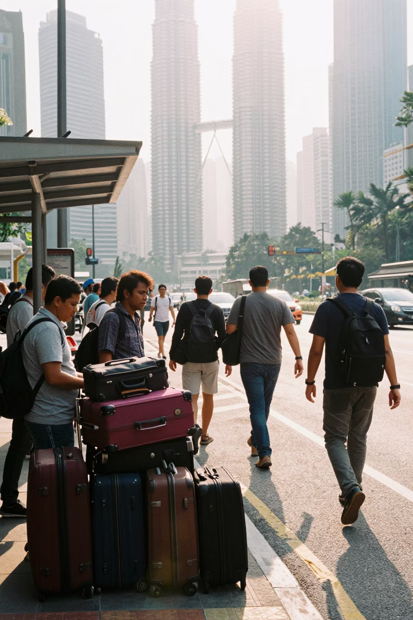 Late Morning Street Scene in Kuala Lumpur Malaysia with Travelers and Urban Infrastructure in in Kuala Lumpur, Malaysia