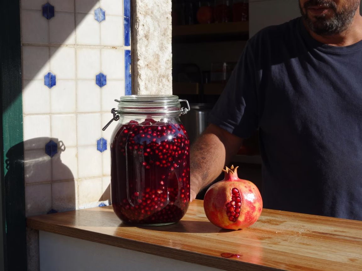 Late Morning Street Scene in Lisbon Portugal with Pomegranate and Jar in in Lisbon, Portugal