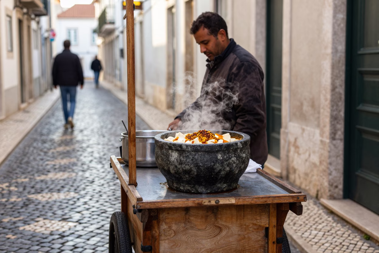 Late Morning Street Scene in Lisbon Portugal with Stone Pot and Twine in in Lisbon, Portugal