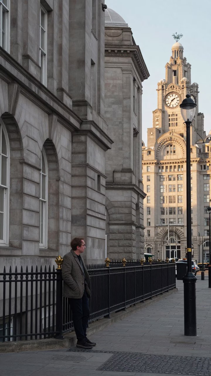 Late Morning Street Scene in Liverpool United Kingdom with Vintage Elements and Local Architecture in in Liverpool, United Kingdom