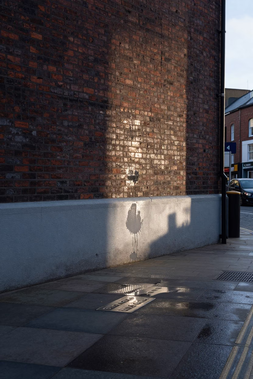 Late Morning Street Scene in Liverpool United Kingdom with Water Marks and Urban Texture in in Liverpool, United Kingdom