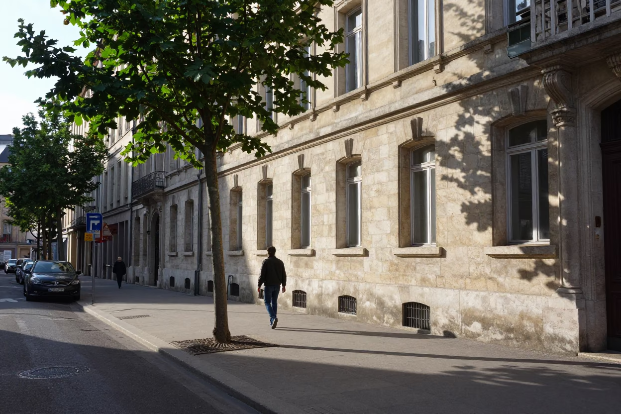Late Morning Street Scene in Lyon France with Stone Architecture and Pedestrians in in Lyon, France