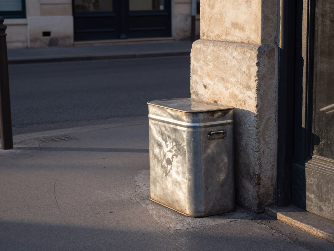 Late Morning Street Scene in Lyon France with Storage Tin and Sunlight on Chair in in Lyon, France
