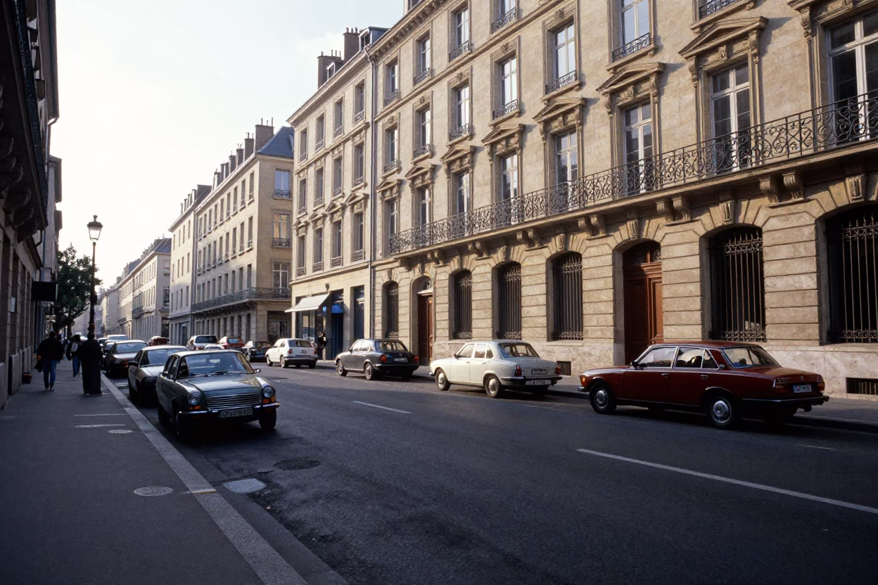 Late Morning Street Scene in Lyon France with Vintage Cars and Historic Architecture in in Lyon, France