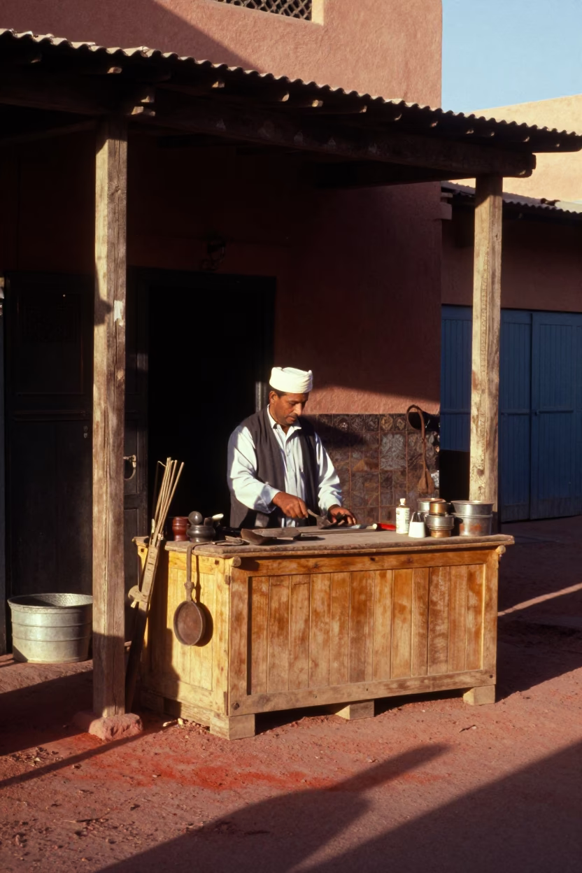 Late Morning Street Scene in Marrakech Morocco with Traditional Tools and Glass in in Marrakech, Morocco