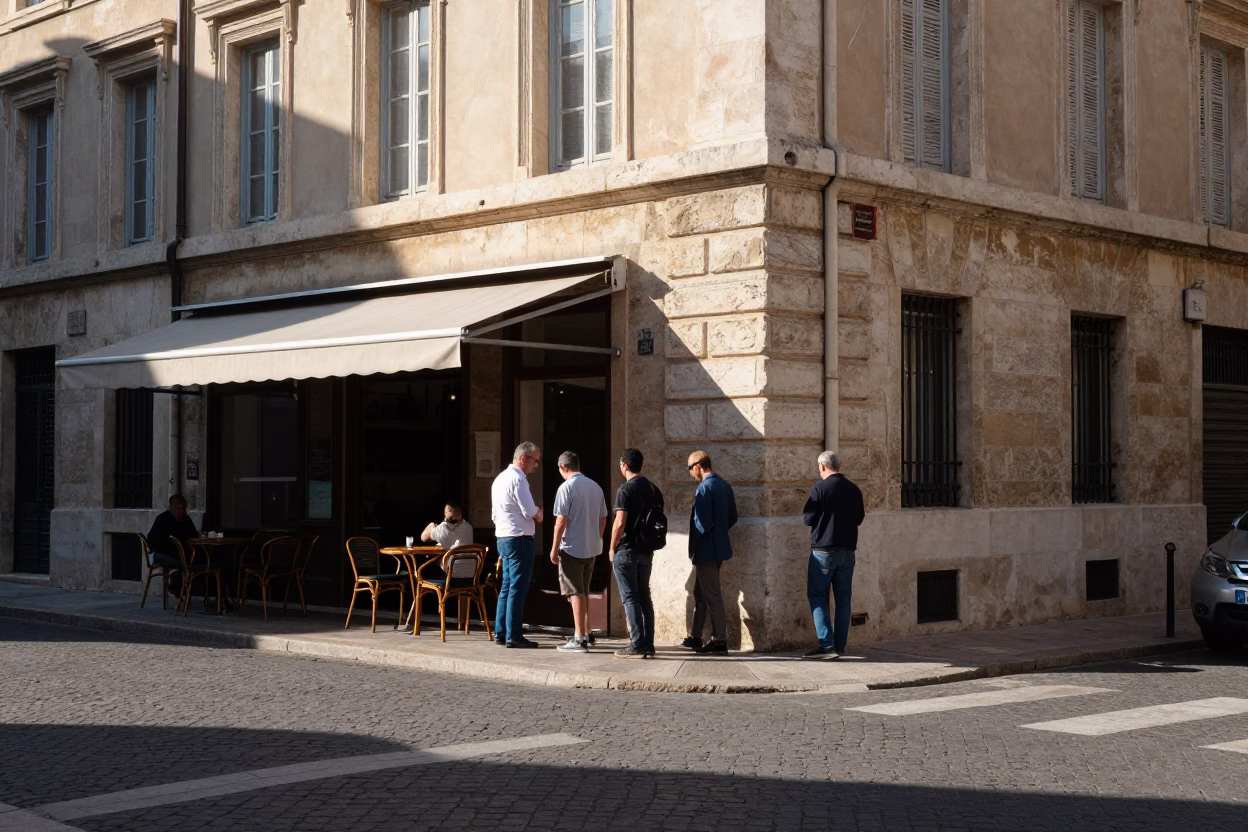 Late Morning Street Scene in Marseille France with Vintage 1970s Aesthetic in in Marseille, France