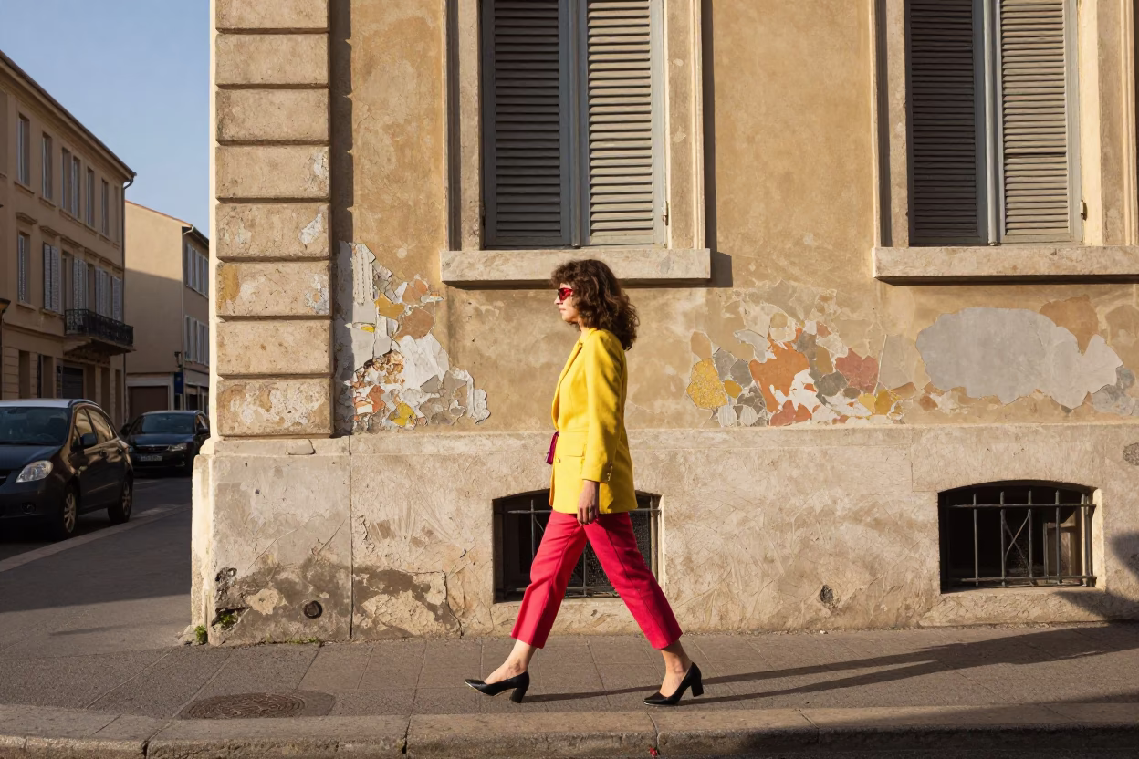 Late Morning Street Scene in Marseille France with Vintage Fashion and Local Architecture in in Marseille, France