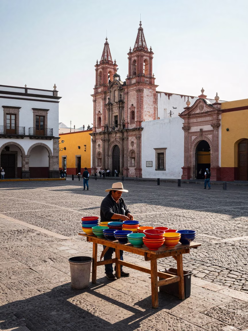 Late Morning Street Scene in Merida Mexico with Colorful Plaza Details in in Merida, Mexico