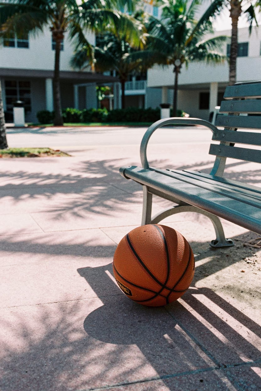 Late Morning Street Scene in Miami Florida with Vintage Sports Ball and Picnic Blanket in in Miami, Florida, United States