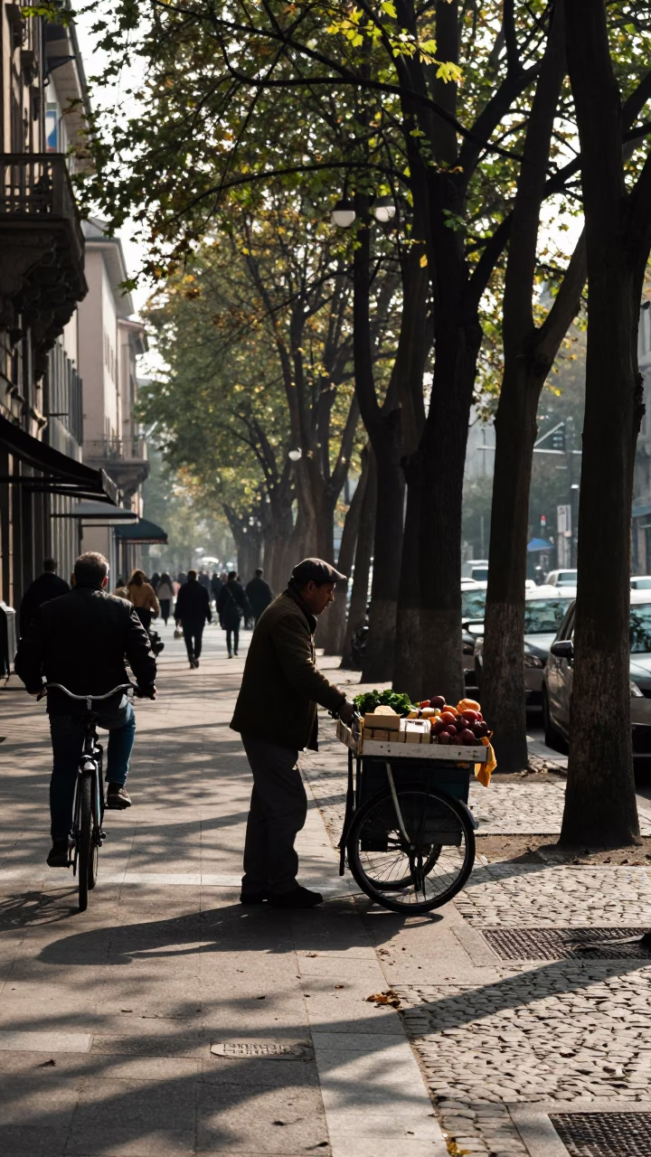 Late Morning Street Scene in Milan Italy with Bicycle and Urban Details in in Milan, Italy