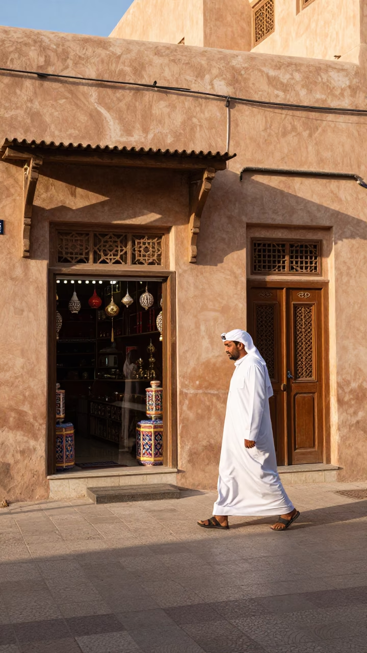 Late Morning Street Scene in Muscat Oman with Traditional Decor and Daily Life in in Muscat, Oman