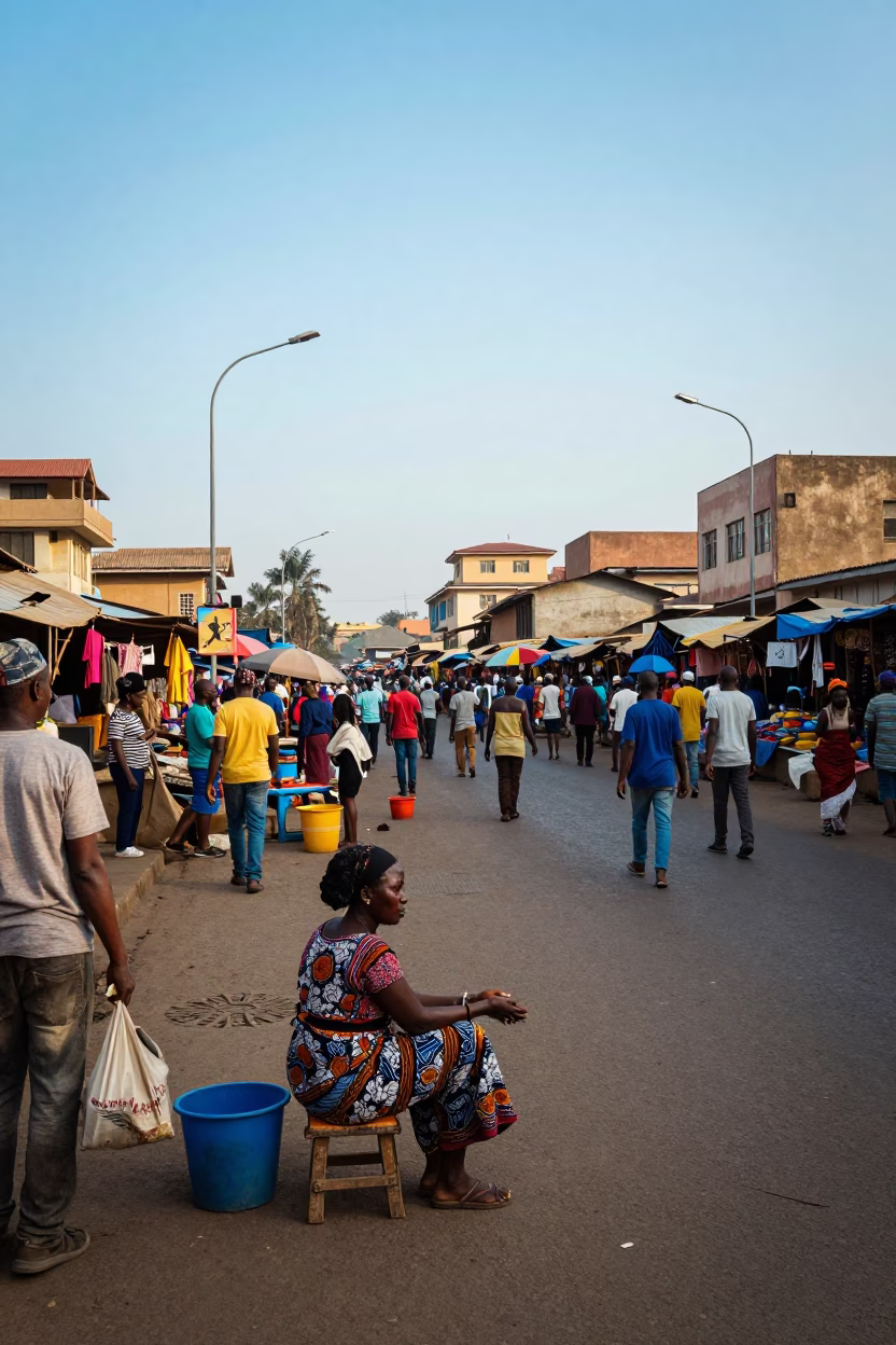 Late Morning Street Scene in Nairobi Kenya with Local Market Activity in in Nairobi, Kenya