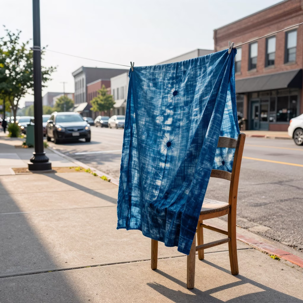 Late Morning Street Scene in Nashville Tennessee with Indigo Fabric and Chair in in Nashville, Tennessee, United States