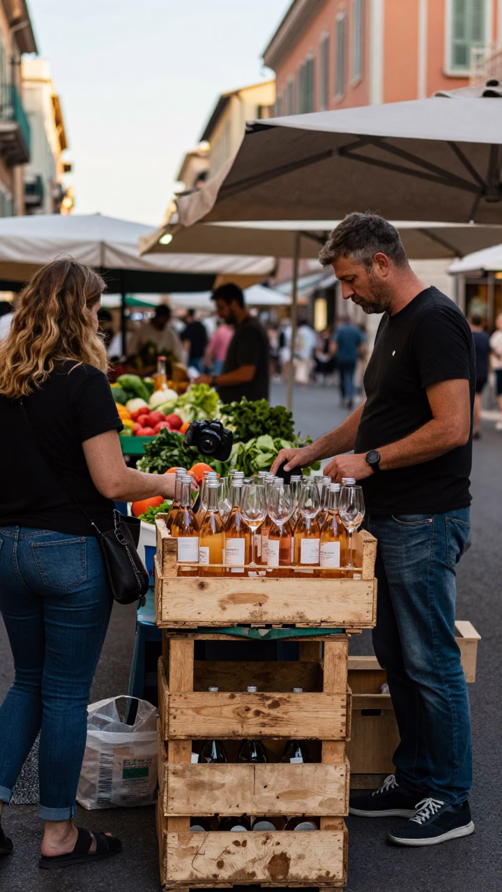 Late Morning Street Scene in Nice France with Local Market Details in in Nice, France