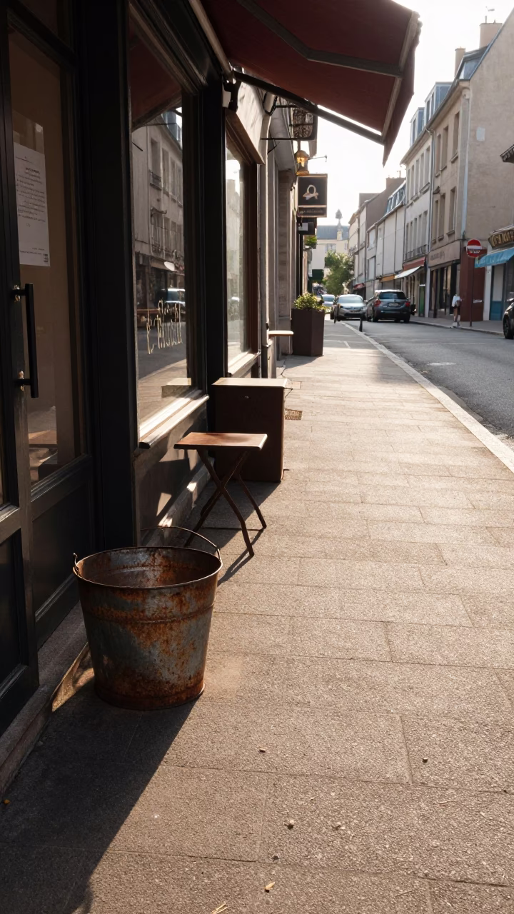 Late Morning Street Scene in Nice France with Rusty Bucket and Cutlery in in Nice, France