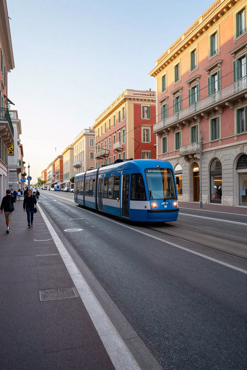 Late Morning Street Scene in Nice France with Tram and Art Nouveau Architecture in in Nice, France